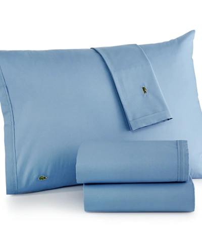 Lacoste Home Solid Cotton Percale Sheet Set, Queen In Allure Blue