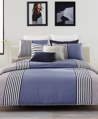 Lacoste Home Meribel Colorblocked Reversible Cotton Duvet Cover Set, Full/queen In Navy
