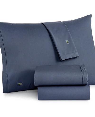 Lacoste Home Solid Cotton Percale Sheet Set, Queen In Vintage Indigo