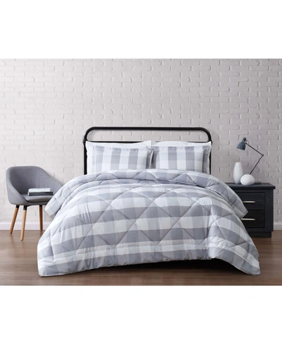 Truly Soft Everyday Buffalo Plaid King Comforter Set Bedding In Grey And White