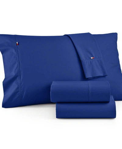 Tommy Hilfiger Solid Core Queen Sheet Set Bedding In Dark Blue
