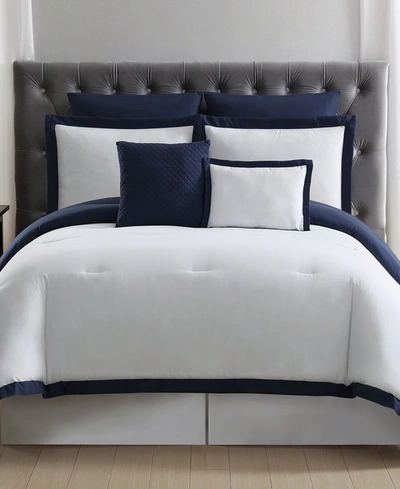 Truly Soft Everyday Hotel Border 7-pc. King Duvet Cover Set Bedding In White And Navy