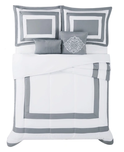 London Fog Rayne's Hotel 5 Piece Comforter Set, Queen Bedding In White/gray