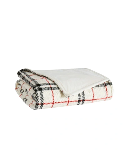 London Fog Popcorn Plaid Plush 60" X 50" Throw In Black/red