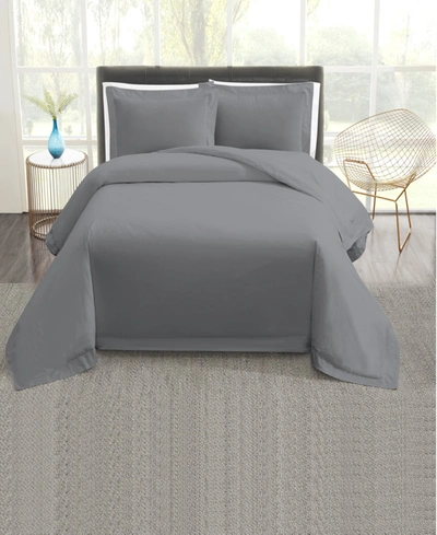 Vince Camuto Home 400tc Percale 3 Piece Duvet Set, Full/queen In Grey