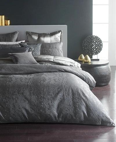 Donna Karan Home Moonscape Reversible Textured Jacquard Charcoal King Duvet Cover