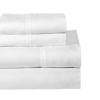 Pointehaven Printed 300 Thread Count Cotton Sateen 4-pc. Sheet Sets, California King In White