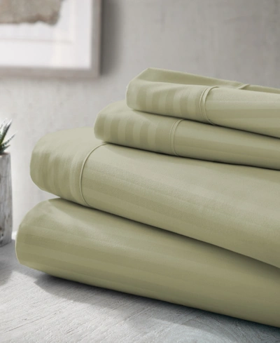 Ienjoy Home Expressed In Embossed By The Home Collection Striped 4 Piece Bed Sheet Set, Full In Sage Striped