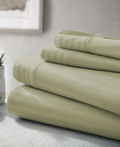Ienjoy Home Expressed In Embossed By The Home Collection Striped 4 Piece Bed Sheet Set, Queen In Sage Striped