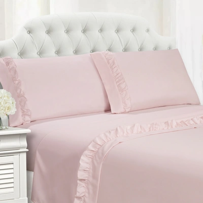 Cathay Home Inc. Ruffle Hem Twin 4 Pc Sheet Set Bedding In Rose