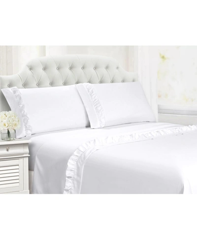 Cathay Home Inc. Ruffle Hem Queen 4 Pc Sheet Set Bedding In White