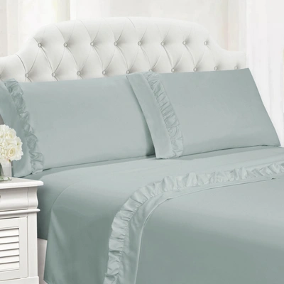 Cathay Home Inc. Ruffle Hem Full 4 Pc Sheet Set Bedding In Pale Aqua