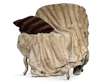 Cathay Home Inc. Luxe Embossed Micro Mink King Faux Fur Blanket In Tan