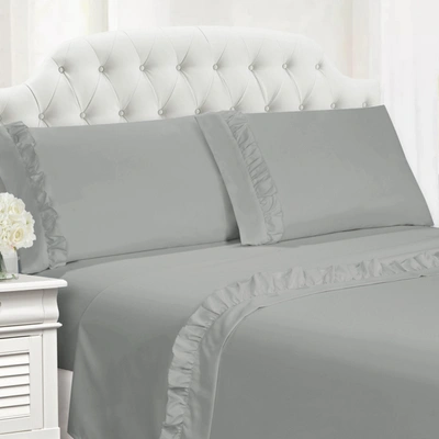 Cathay Home Inc. Ruffle Hem Queen 4 Pc Sheet Set Bedding In Grey Sky