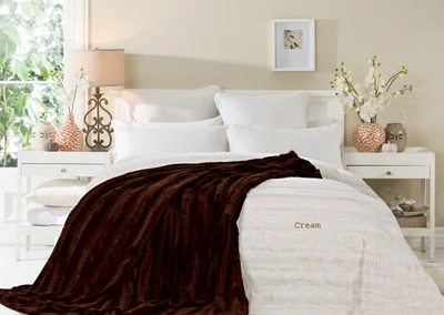 Cathay Home Inc. Luxe Embossed Micro Mink King Faux Fur Blanket In Caramel