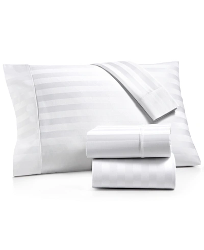 Aq Textiles Bergen House Stripe 100% Certified Egyptian Cotton 1000 Thread Count 4 Pc. Sheet Set, Full Bedding In White
