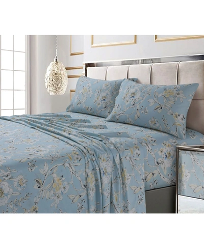 Tribeca Living Colmar Printed 300 Thread Count Cotton Sateen Extra Deep Pocket Sheet Set Queen Sheet Set Bedding In Sky Blue