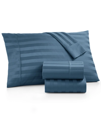 Aq Textiles Bergen House Stripe 100% Certified Egyptian Cotton 1000 Thread Count 4 Pc. Sheet Set, King Bedding In Blue