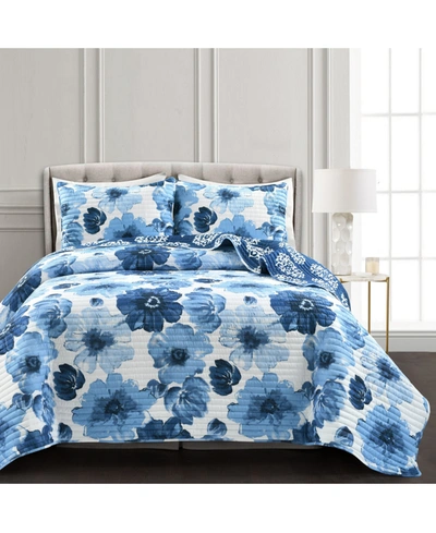 Lush Decor Leah 3 Piece Quilt Set, Full/queen In Navy,white