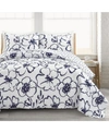 Lush Decor Scandinavian Floral 3 Piece Quilt Set, King In Navy/white