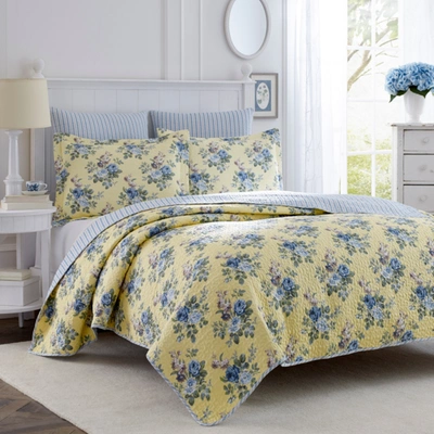 Laura Ashley Linley Cotton Reversible 3 Piece Quilt Set, Full/queen In Yellow