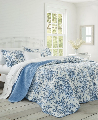 Laura Ashley Bedford Cotton Reversible 3 Piece Quilt Set, Full/queen In Delft