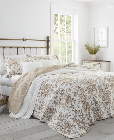 Laura Ashley Bedford Cotton Reversible 3-pc. Quilt Set, Full/queen In Mocha