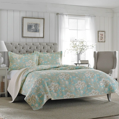 Laura Ashley Brompton Cotton Reversible 3 Piece Quilt Set, King In Serene