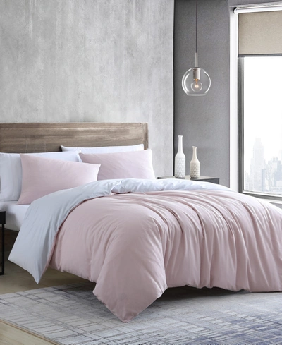 Kenneth Cole New York Miro Solid Excel Duvet Cover Set, Full/queen Bedding In Gray/vintage-like Rose
