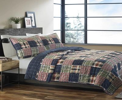 Eddie Bauer Madrona Plaid Blue Reversible 2-piece Twin Quilt Set Bedding In Dark Blue