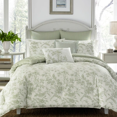 Laura Ashley Natalie Cotton Reversible 7 Piece Comforter Set, King In Pastel Green