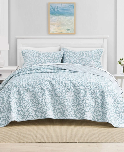 Laura Ashley Mia Cotton Reversible 3 Piece Quilt Set, Full/queen In Soft Blue