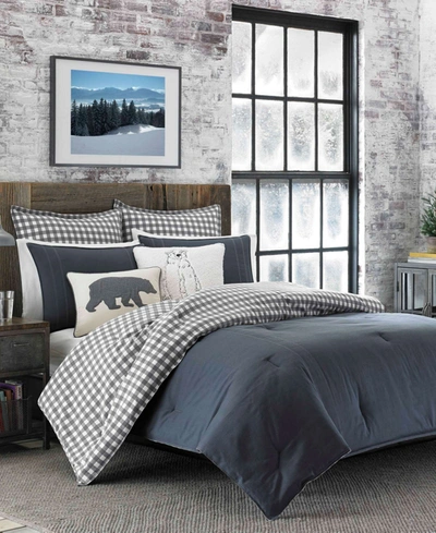 Eddie Bauer Kingston Cotton Reversible 3 Piece Duvet Cover Set, Full/queen Bedding In Cinder