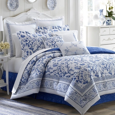 Laura Ashley Charlotte Comforter Set, Full In China Blue