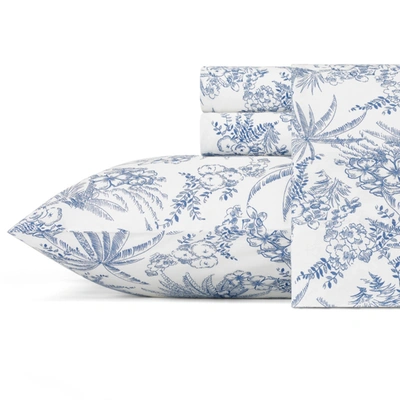Tommy Bahama Home Tommy Bahama Pen And Ink Palm Queen Sheet Set Bedding In Dark Blue