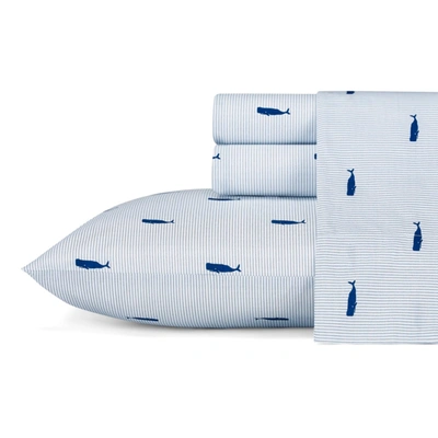 Nautica Whale Stripe Cotton Percale 4-piece Sheet Set, Full In Blue