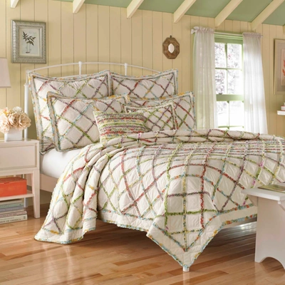 Laura Ashley Ruffle Garden Appliqued Diamond Cotton Quilt, King In Cream Multi