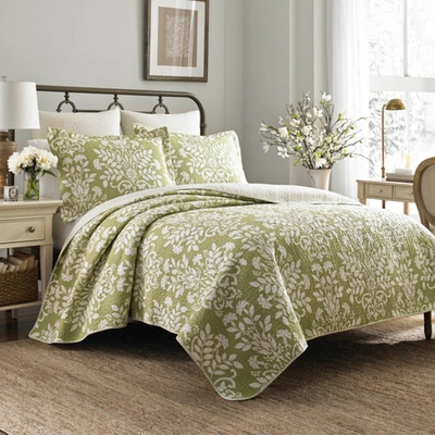 Laura Ashley Rowland Cotton Reversible 2 Piece Quilt Set, Twin In Green