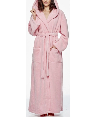 Arus Hooded Full Ankle Length Premium Fleece Bathrobe Bedding In Pink