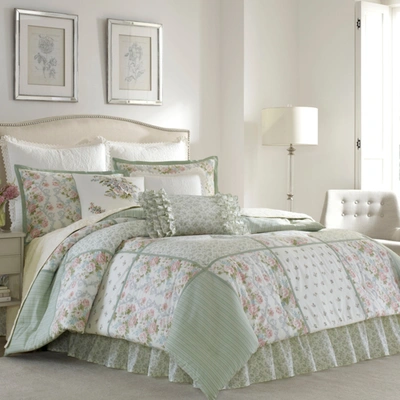 Laura Ashley Harper Cotton Reversible 4 Piece Comforter Set, Queen In Bright Green