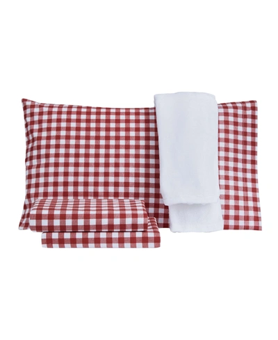 Jessica Sanders Holiday Microfiber 5 Pc Full Sheet Set With Throw Bedding In Red Gingham