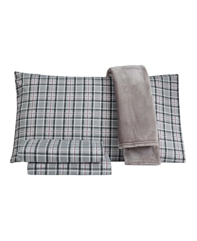 Jessica Sanders Holiday Microfiber 5 Pc Queen Sheet Set With Throw Bedding In Charcoal Plaid