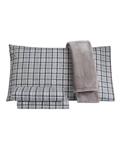 Jessica Sanders Holiday Microfiber 5 Pc Full Sheet Set With Throw Bedding In Charcoal Plaid