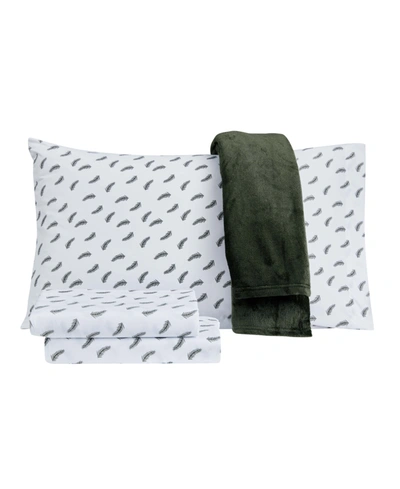 Jessica Sanders Holiday Microfiber 4 Pc Twin Sheet Set With Throw Bedding In White Pine Leaves