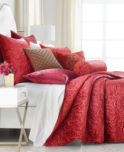 Hotel Collection Ornate Scroll Coverlet, King, Created For Macy's In Ruby