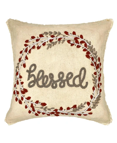 Mod Lifestyles Blessed Wreathe Embroidery Pillow, 18" Square In Natural