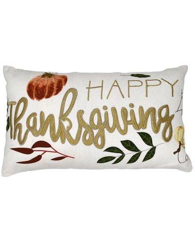 Mod Lifestyles Happy Thanksgiving Embroidery Lumbar Pillow, 14" X 24" In Multi