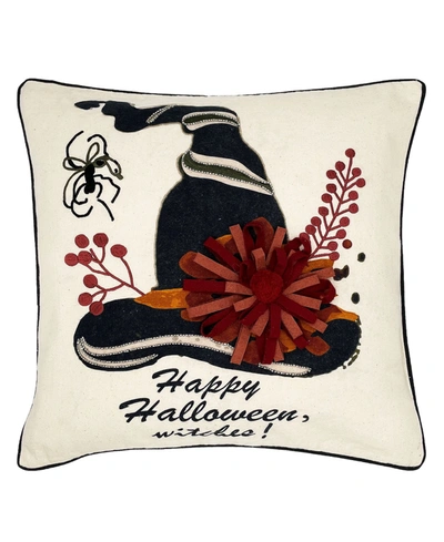 Mod Lifestyles Halloween Witch Hat Printed And Embroidered Pillow, 18" Square In Black Combo