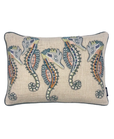 Mod Lifestyles Seahorses Embroidery Lumbar Decorative Pillow, 20" X 14" In Multi