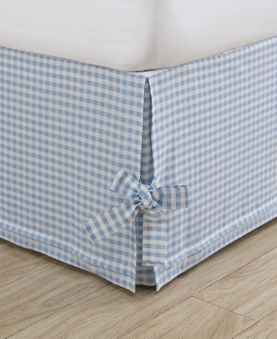 Laura Ashley Hedy Gingham Tailored Corner Ties Bedskirt, Queen In Light Blue